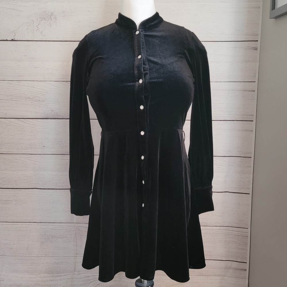 Zara Black Button-Down Velvet Mini Dress - Size Xtra Small